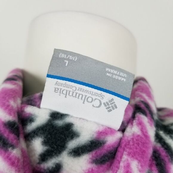 Columbia Girl's Size Large Pink & Black Houndstooth Zip Up Fleece Jacket - Picture 6 of 7